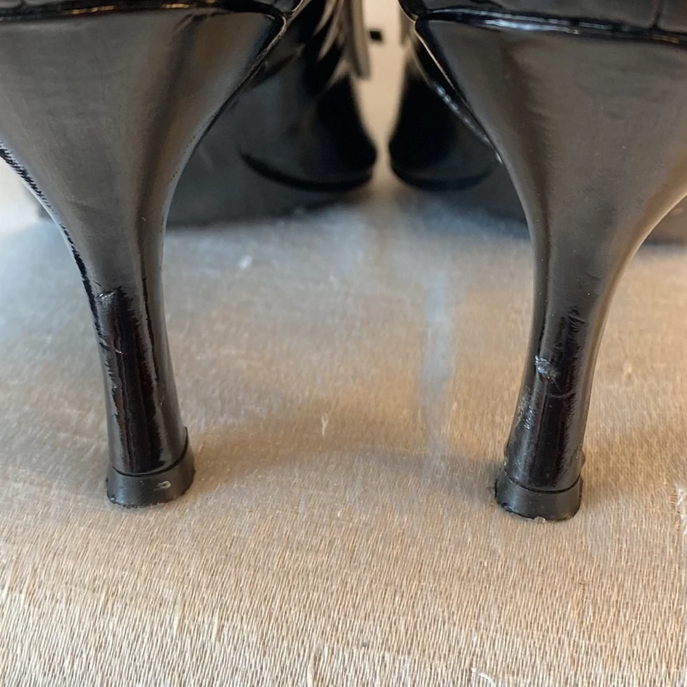 Anne Klein Black and White Patent Leather Pointed Toe Heels
